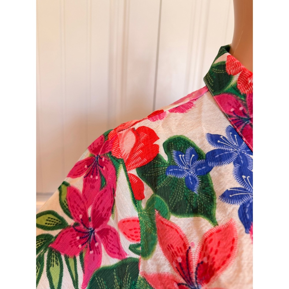 C by One Tropical Floral Button Down Shirt Pink Green XS Resort Vacation Miami - Picture 4 of 13